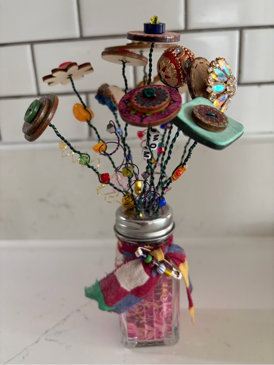 Other - Boho Handmade Colorful Button Flower Bouquet -includes 3 buttons and container.